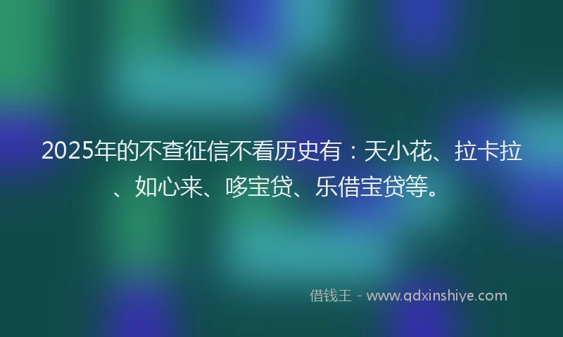 2025年的不查征信不看历史有：天小花、拉卡拉、如心来、哆宝贷、乐借宝贷等。
