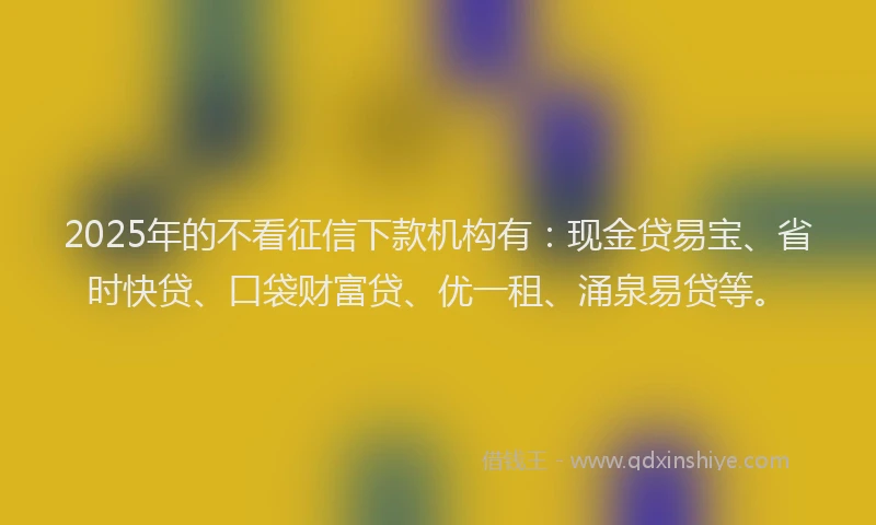 2025年的不看征信下款机构有：现金贷易宝、省时快贷、口袋财富贷、优一租、涌泉易贷等。
