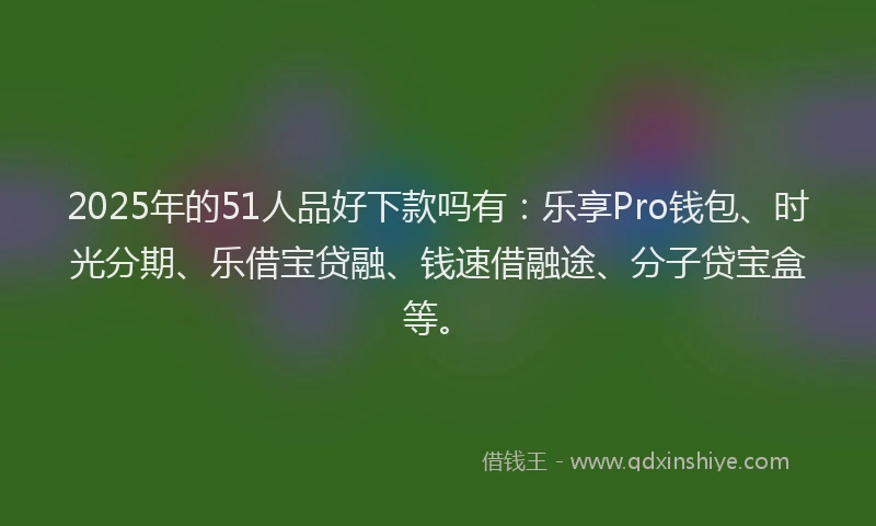 2025年的51人品好下款吗有：乐享Pro钱包、时光分期、乐借宝贷融、钱速借融途、分子贷宝盒等。