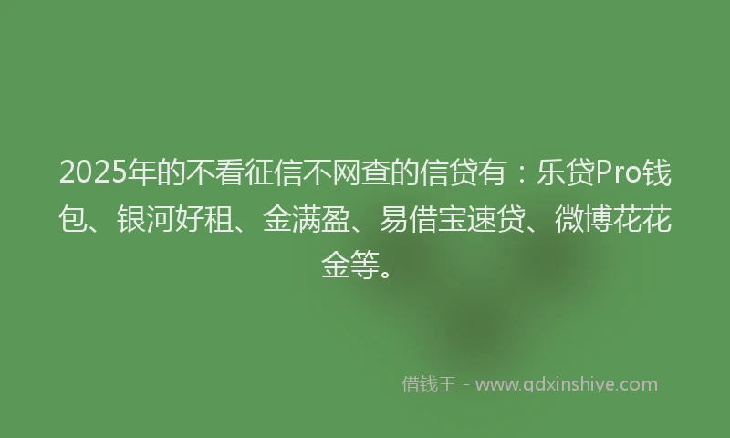2025年的不看征信不网查的信贷有：乐贷Pro钱包、银河好租、金满盈、易借宝速贷、微博花花金等。