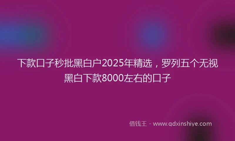 下款口子秒批黑白户2025年精选，罗列五个无视黑白下款8000左右的口子