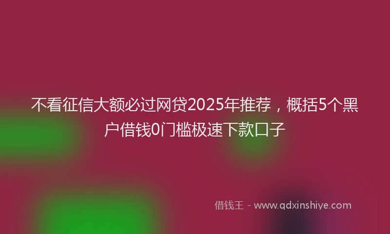 不看征信大额必过网贷2025年推荐，概括5个黑户借钱0门槛极速下款口子