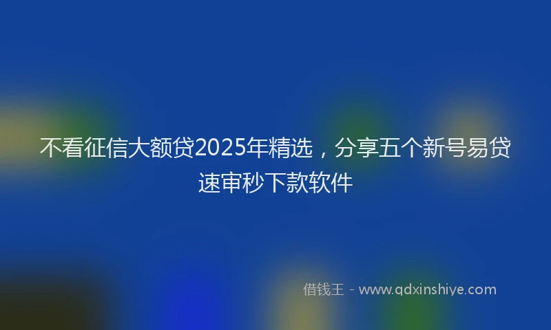不看征信大额贷2025年精选，分享五个新号易贷速审秒下款软件