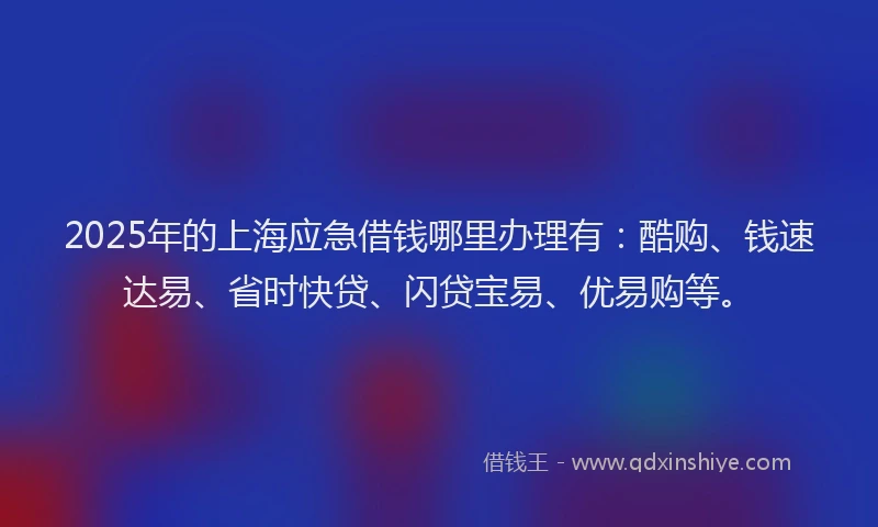 2025年的上海应急借钱哪里办理有：酷购、钱速达易、省时快贷、闪贷宝易、优易购等。