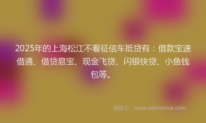 2025年的上海松江不看征信车抵贷有：借款宝速借通、借贷易宝、现金飞贷、闪银快贷、小鱼钱包等。