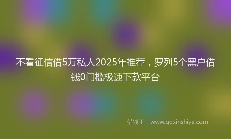 不看征信借5万私人2025年推荐，罗列5个黑户借钱0门槛极速下款平台