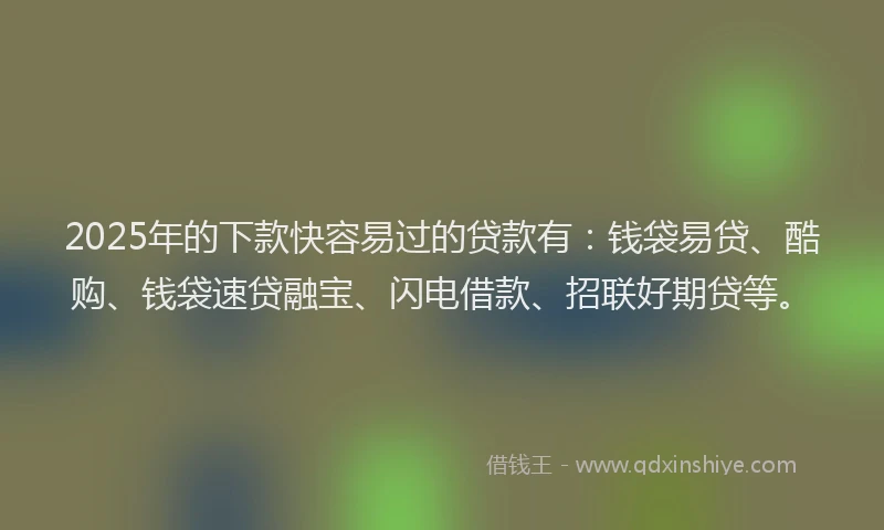 2025年的下款快容易过的贷款有：钱袋易贷、酷购、钱袋速贷融宝、闪电借款、招联好期贷等。
