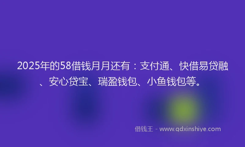 2025年的58借钱月月还有：支付通、快借易贷融、安心贷宝、瑞盈钱包、小鱼钱包等。
