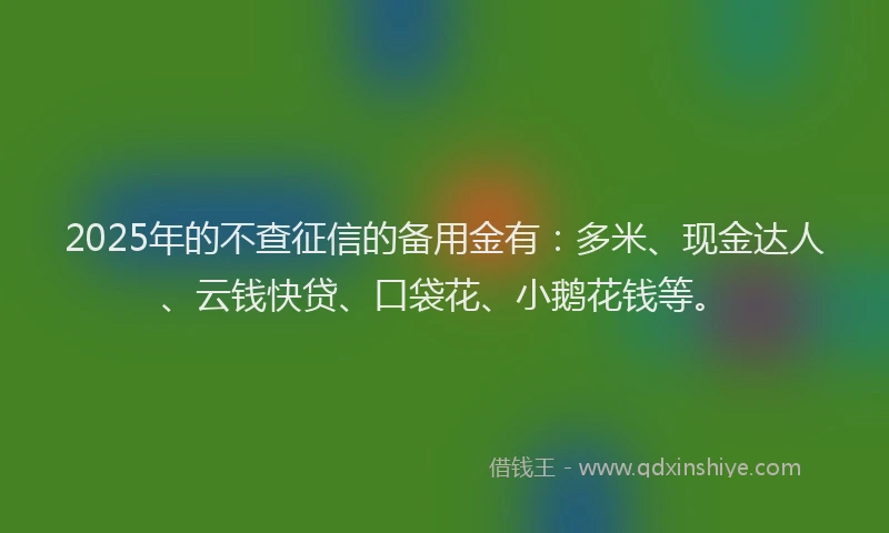 2025年的不查征信的备用金有：多米、现金达人、云钱快贷、口袋花、小鹅花钱等。