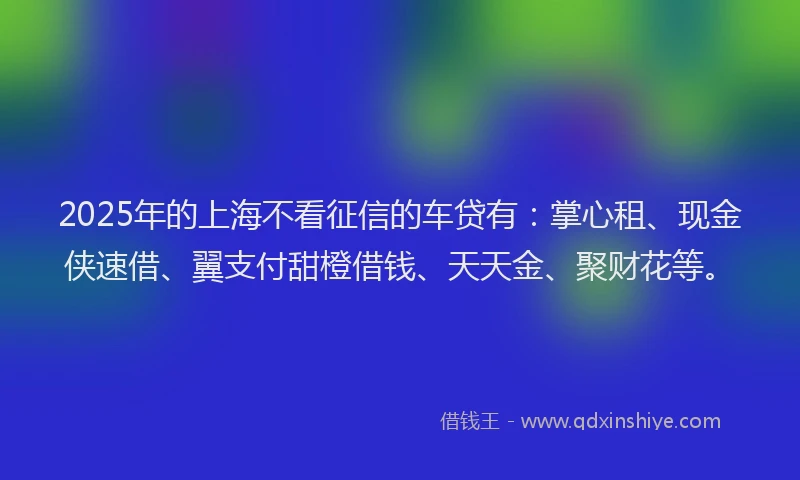 2025年的上海不看征信的车贷有：掌心租、现金侠速借、翼支付甜橙借钱、天天金、聚财花等。