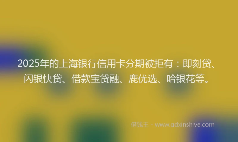 2025年的上海银行信用卡分期被拒有：即刻贷、闪银快贷、借款宝贷融、鹿优选、哈银花等。