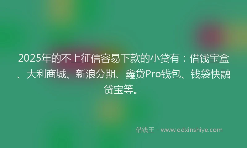 2025年的不上征信容易下款的小贷有：借钱宝盒、大利商城、新浪分期、鑫贷Pro钱包、钱袋快融贷宝等。