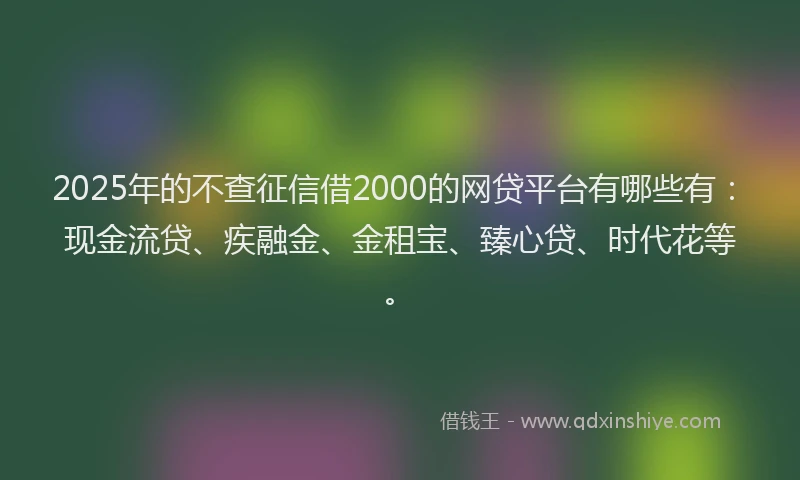2025年的不查征信借2000的网贷平台有哪些有：现金流贷、疾融金、金租宝、臻心贷、时代花等。