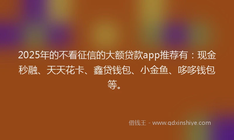 2025年的不看征信的大额贷款app推荐有：现金秒融、天天花卡、鑫贷钱包、小金鱼、哆哆钱包等。