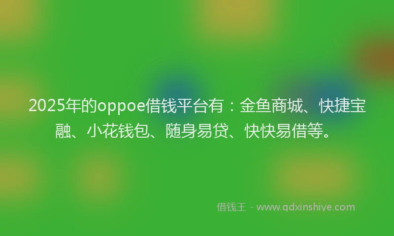 2025年的oppoe借钱平台有：金鱼商城、快捷宝融、小花钱包、随身易贷、快快易借等。