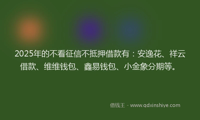 2025年的不看征信不抵押借款有：安逸花、祥云借款、维维钱包、鑫易钱包、小金象分期等。