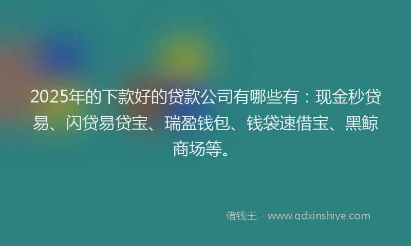 2025年的下款好的贷款公司有哪些有：现金秒贷易、闪贷易贷宝、瑞盈钱包、钱袋速借宝、黑鲸商场等。