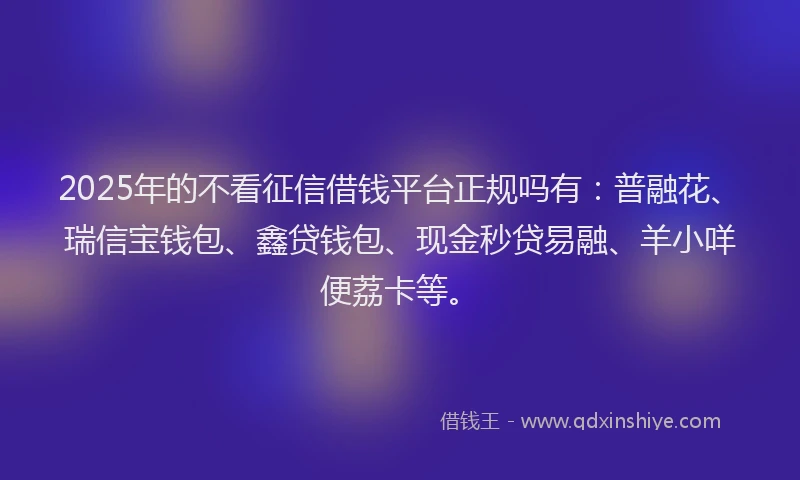 2025年的不看征信借钱平台正规吗有：普融花、瑞信宝钱包、鑫贷钱包、现金秒贷易融、羊小咩便荔卡等。