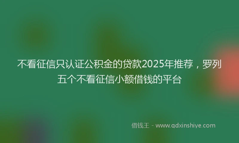 不看征信只认证公积金的贷款2025年推荐，罗列五个不看征信小额借钱的平台