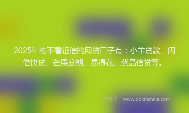 2025年的不看征信的网贷口子有：小羊贷款、闪借快贷、芒果分期、易得花、紫晶信贷等。