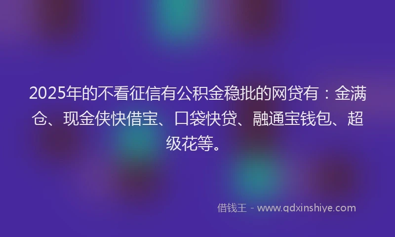 2025年的不看征信有公积金稳批的网贷有：金满仓、现金侠快借宝、口袋快贷、融通宝钱包、超级花等。