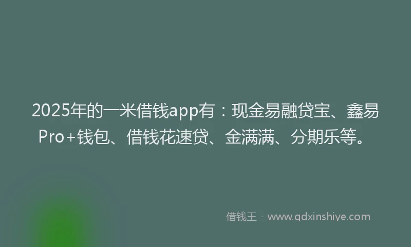 2025年的一米借钱app有：现金易融贷宝、鑫易Pro+钱包、借钱花速贷、金满满、分期乐等。