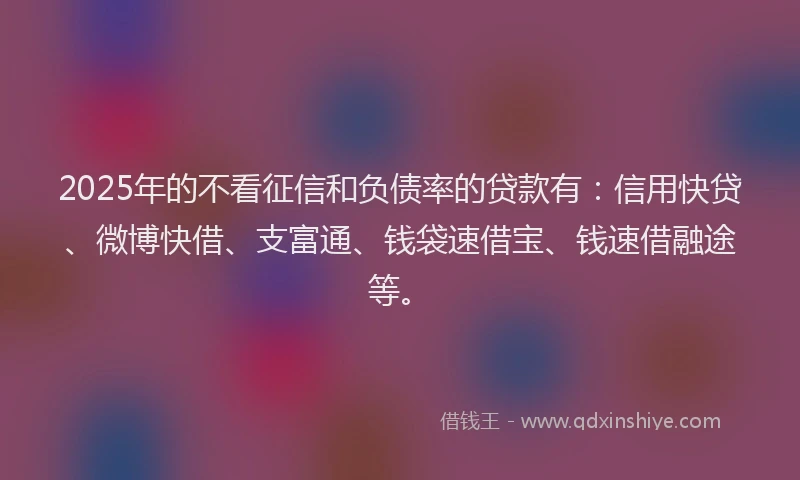 2025年的不看征信和负债率的贷款有：信用快贷、微博快借、支富通、钱袋速借宝、钱速借融途等。