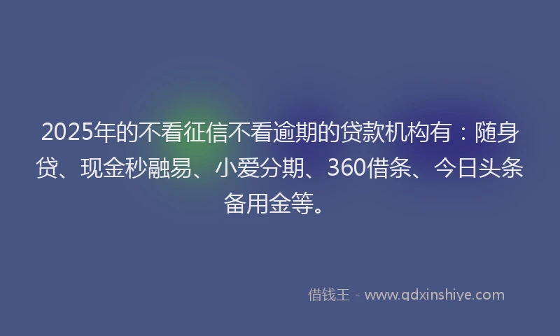 2025年的不看征信不看逾期的贷款机构有：随身贷、现金秒融易、小爱分期、360借条、今日头条备用金等。