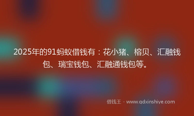 2025年的91蚂蚁借钱有：花小猪、榕贝、汇融钱包、瑞宝钱包、汇融通钱包等。