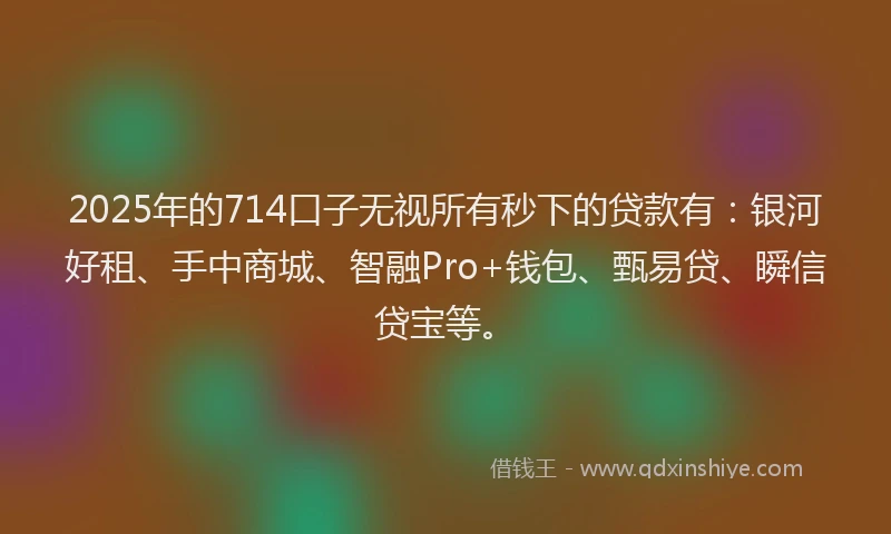 2025年的714口子无视所有秒下的贷款有：银河好租、手中商城、智融Pro+钱包、甄易贷、瞬信贷宝等。