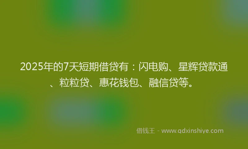2025年的7天短期借贷有：闪电购、星辉贷款通、粒粒贷、惠花钱包、融信贷等。