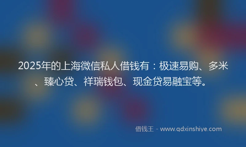 2025年的上海微信私人借钱有：极速易购、多米、臻心贷、祥瑞钱包、现金贷易融宝等。