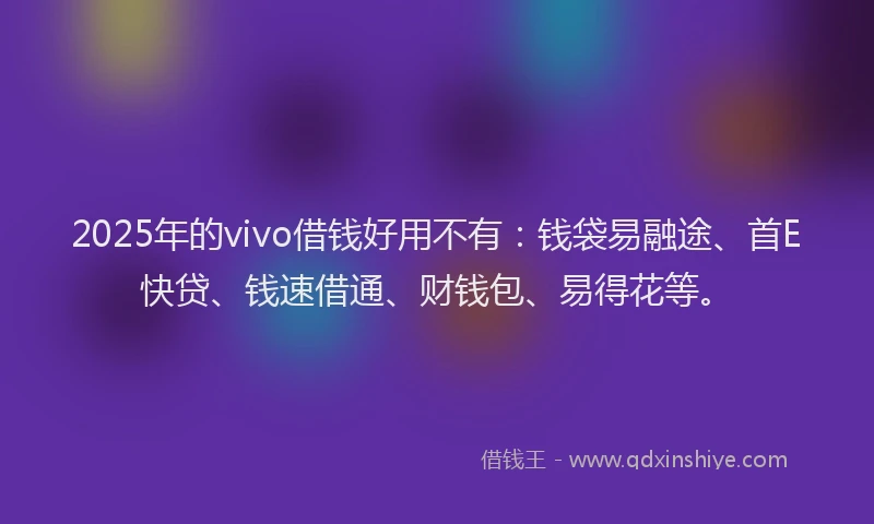 2025年的vivo借钱好用不有：钱袋易融途、首E快贷、钱速借通、财钱包、易得花等。