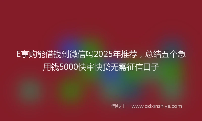 E享购能借钱到微信吗2025年推荐，总结五个急用钱5000快审快贷无需征信口子
