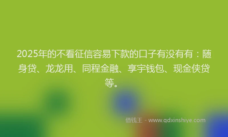 2025年的不看征信容易下款的口子有没有有：随身贷、龙龙用、同程金融、享宇钱包、现金侠贷等。