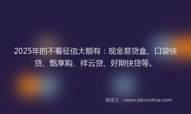 2025年的不看征信大额有：现金易贷盒、口袋快贷、甄享购、祥云贷、好期快贷等。