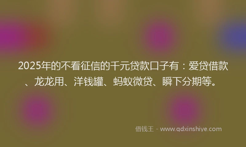 2025年的不看征信的千元贷款口子有：爱贷借款、龙龙用、洋钱罐、蚂蚁微贷、瞬下分期等。