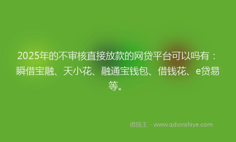 2025年的不审核直接放款的网贷平台可以吗有：瞬借宝融、天小花、融通宝钱包、借钱花、e贷易等。