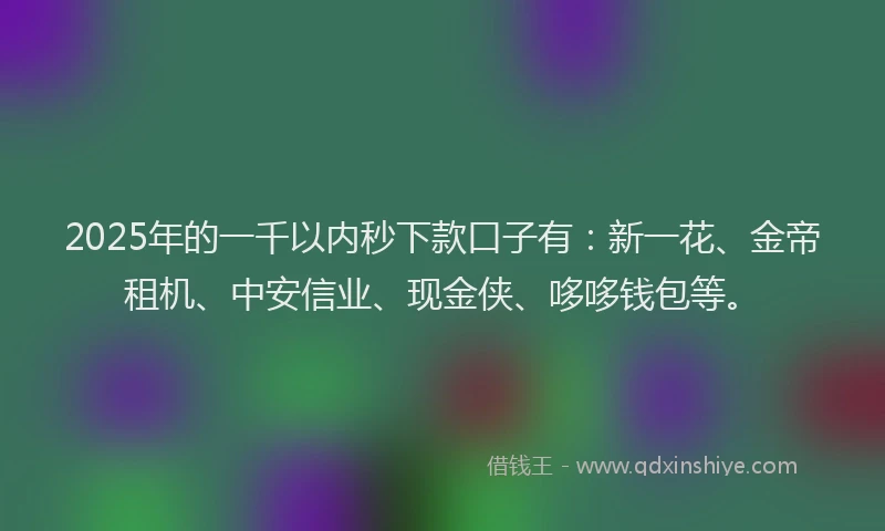 2025年的一千以内秒下款口子有：新一花、金帝租机、中安信业、现金侠、哆哆钱包等。