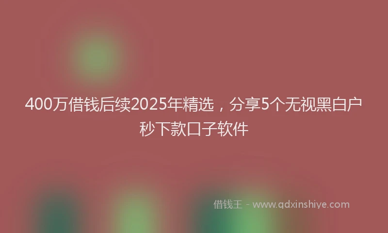400万借钱后续2025年精选，分享5个无视黑白户秒下款口子软件
