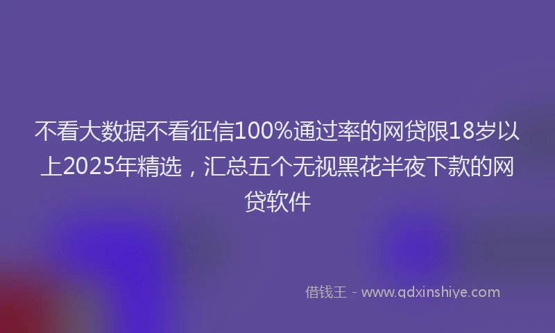 不看大数据不看征信100%通过率的网贷限18岁以上2025年精选，汇总五个无视黑花半夜下款的网贷软件