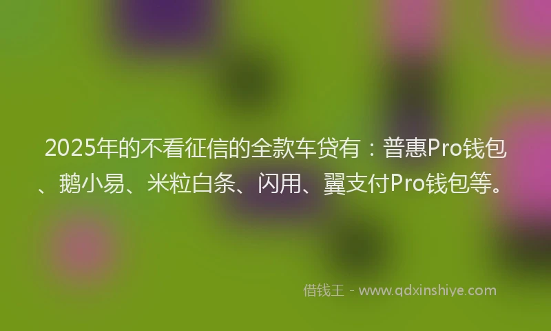 2025年的不看征信的全款车贷有：普惠Pro钱包、鹅小易、米粒白条、闪用、翼支付Pro钱包等。