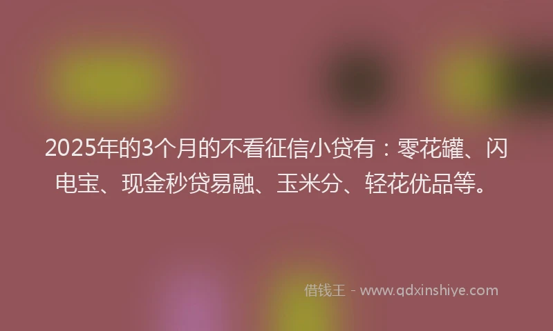 2025年的3个月的不看征信小贷有：零花罐、闪电宝、现金秒贷易融、玉米分、轻花优品等。