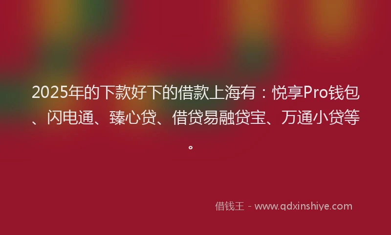 2025年的下款好下的借款上海有：悦享Pro钱包、闪电通、臻心贷、借贷易融贷宝、万通小贷等。