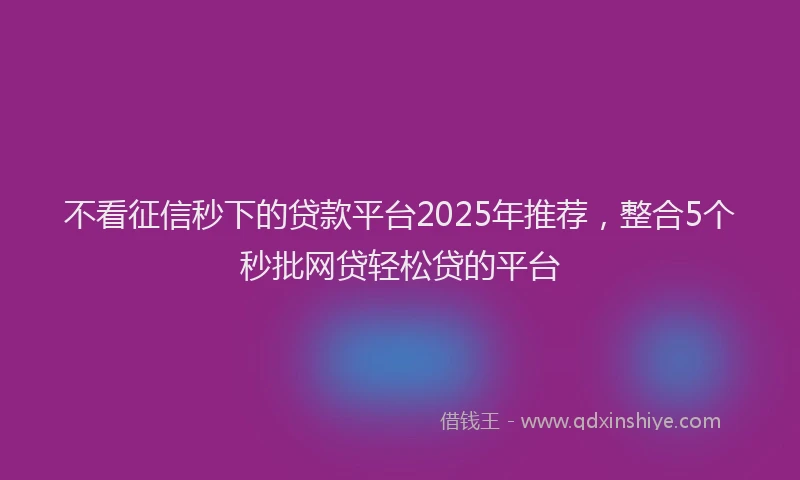 不看征信秒下的贷款平台2025年推荐，整合5个秒批网贷轻松贷的平台