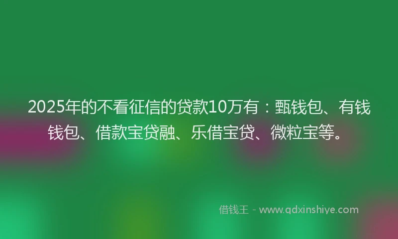 2025年的不看征信的贷款10万有：甄钱包、有钱钱包、借款宝贷融、乐借宝贷、微粒宝等。