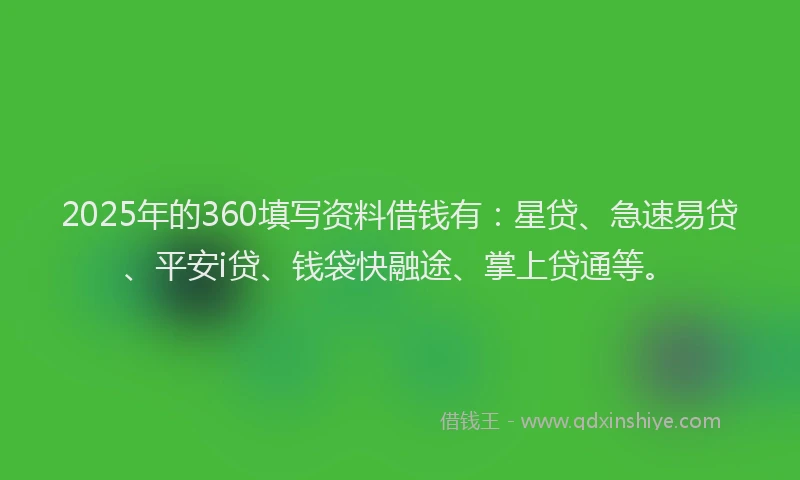 2025年的360填写资料借钱有：星贷、急速易贷、平安i贷、钱袋快融途、掌上贷通等。