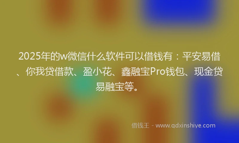 2025年的w微信什么软件可以借钱有：平安易借、你我贷借款、盈小花、鑫融宝Pro钱包、现金贷易融宝等。