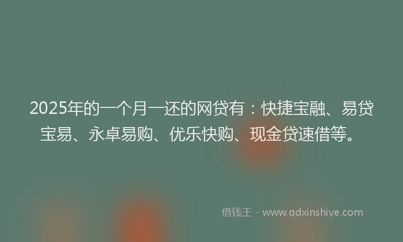 2025年的一个月一还的网贷有：快捷宝融、易贷宝易、永卓易购、优乐快购、现金贷速借等。