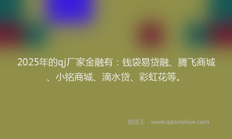 2025年的qj厂家金融有：钱袋易贷融、腾飞商城、小铭商城、滴水贷、彩虹花等。